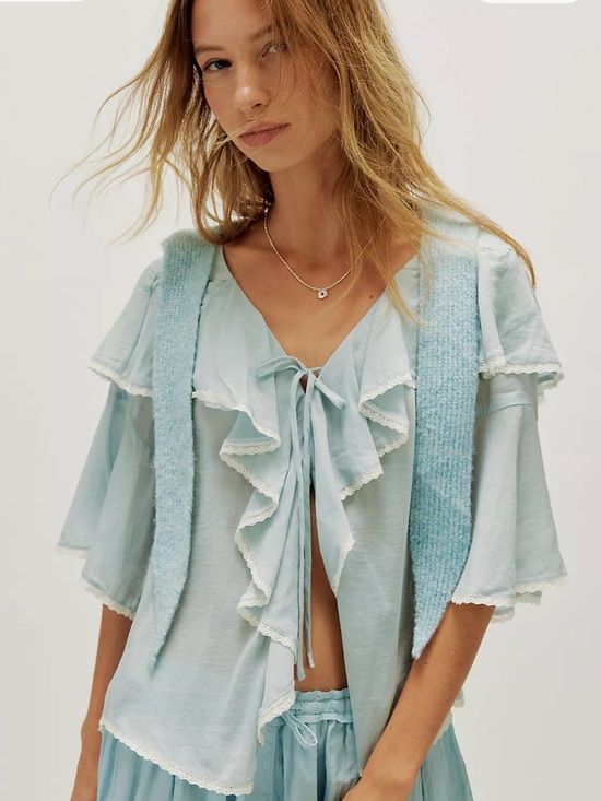 Spell Tops - Spell Light Blue Blouse with String Tie